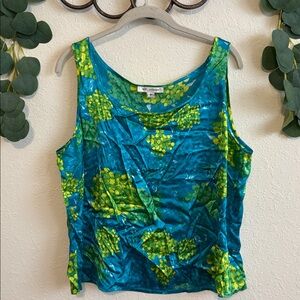 St. John Teal and Lime Green Floral Tank Top
